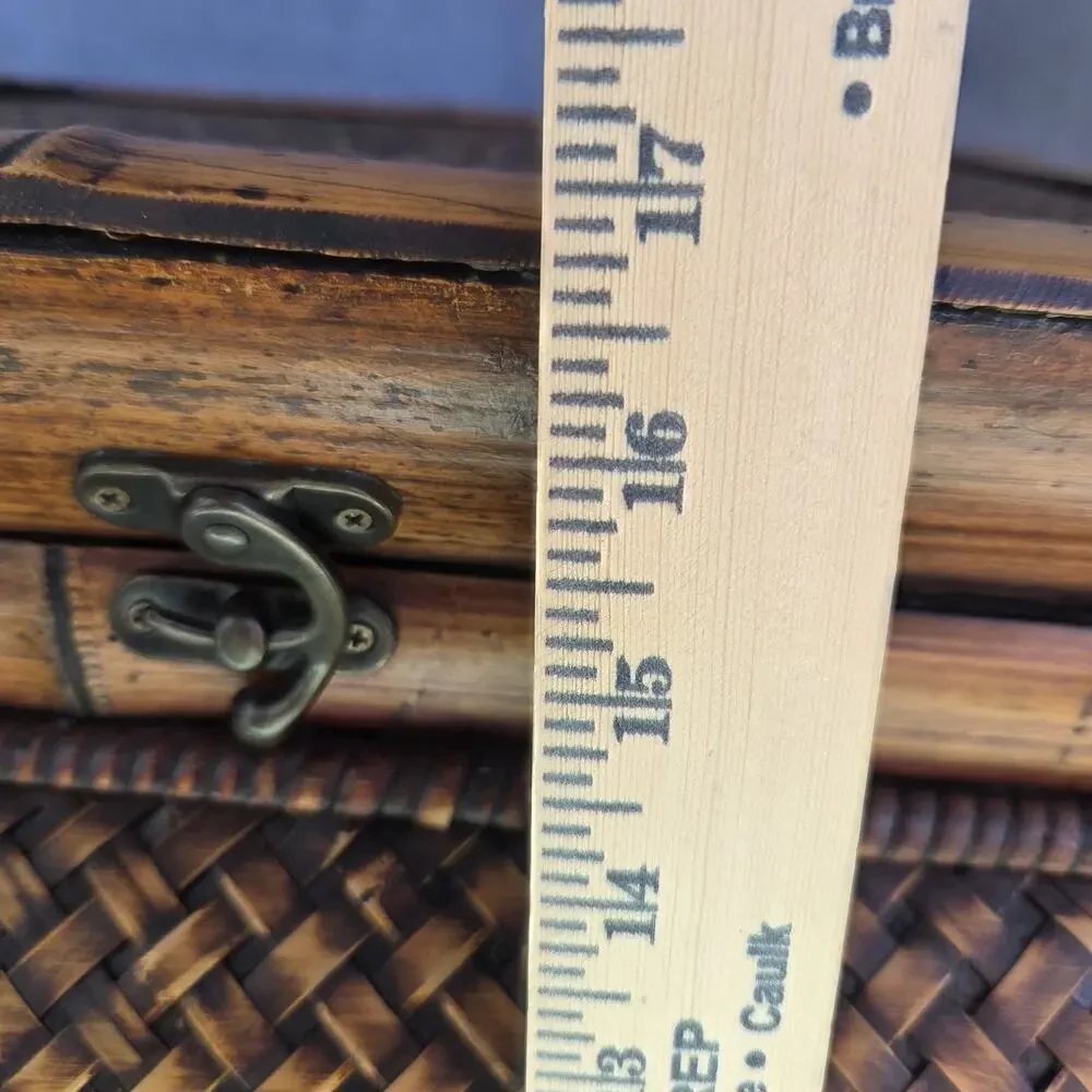 Vtg Wicker Bamboo Wood Storage Trunk Chest Basket Boho Coastal Decor Beach House